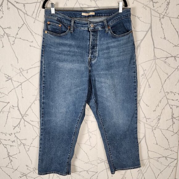 Levi's Medium Wash Stretch Denim Button Fly Wedgie Straight Jeans - Picture 1 of 9